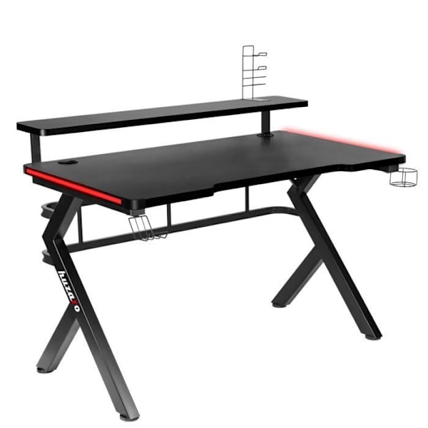 Pelipöytä HUZARO HERO 5.0 LED RVB - 120x60x69,5 cm, Juomakori, Kuuloketeline, PC-pöytä, Ergonominen, Pelitietokone sort