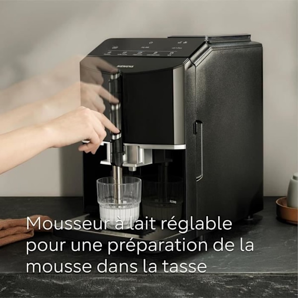 SIEMENS Fuldautomatisk kaffemaskine EQ300 ceramDrive milkPerfect sort piano TF301E19