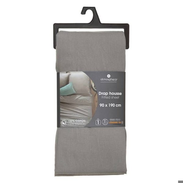 Drap Housse - Atmosphera - Grå - 160x200cm - Bomuld - Vaskbar ved 60° Grå