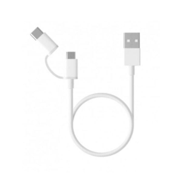 Xiaomi Mi 2-in-1 USB-kaapeli - Micro USB & Type C Combo - 0,3m - Nopea lataus - Musta (Blister) Valkoinen