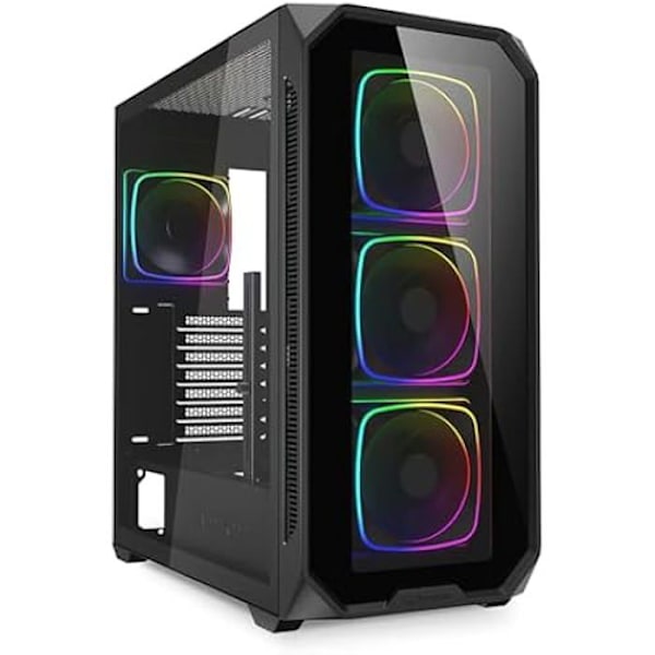 PC-kabinet ATX - SHARKOON - AK5G RGB - hærdet glas - 4 PWM blæsere - Kompatibel med væskekøling Sort