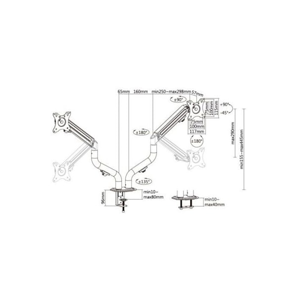 Tavlestøtte - AISENS - DT32TSR-141 - Inklinerbar - 3 lede - 2 arme - 8Kg