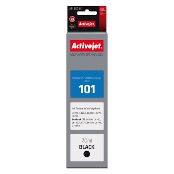 Activejet Ink AE-101BK Blækflaske til Epson-printer, erstatning for Epson 101 Suprême 70 ml sort - Epson