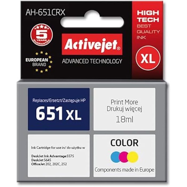 ActiveJet AH-651CRX Muste (Vaihtoehto HP 651 C2P11AE, Premium, 18 ML, Väri)