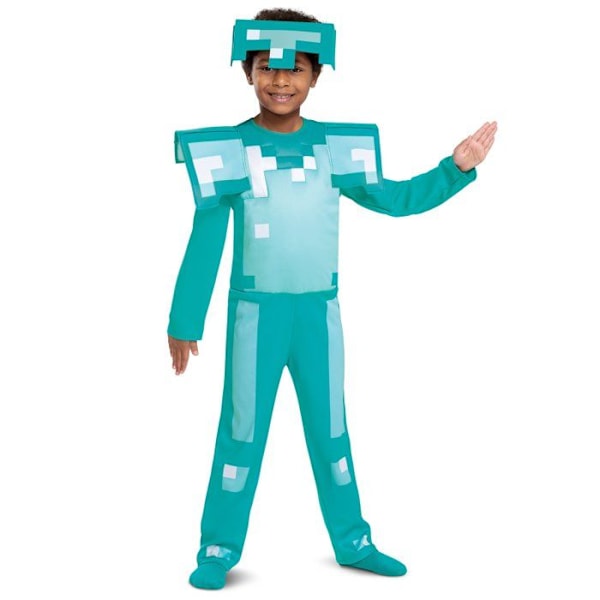 Minecraft Diamond Armor Kostume - Forklædning - 127-136 cm - 7-8 år - Turkis Turkos