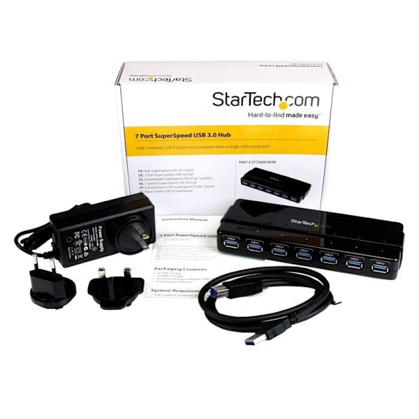 HUB - STARTECH.COM - ST7300USB3B - USB 3.0 keskitin / keskitin virtalähteellä - 7 porttia