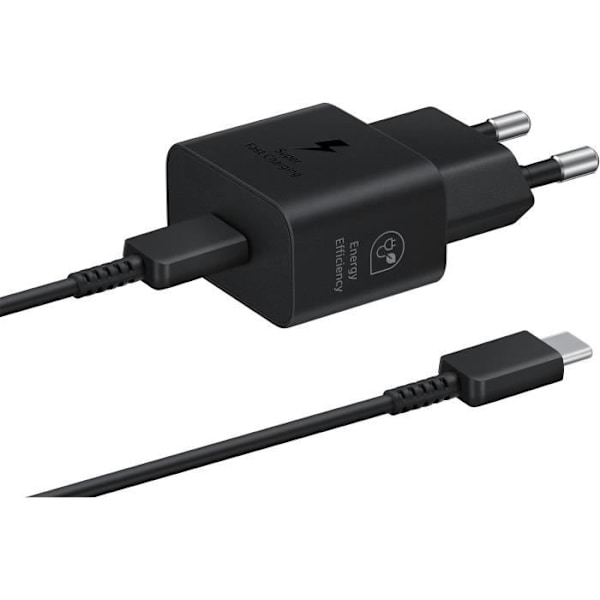 Samsung matkapuhelinlaturi 25W verkkolaturi USBC-kaapelilla Musta