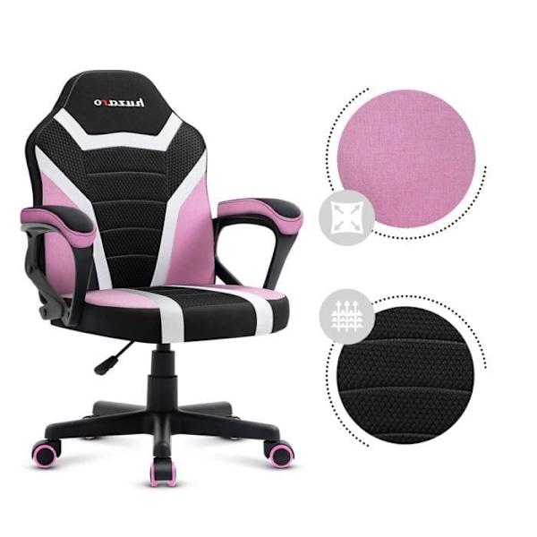 Gaming stol HUZARO Ranger 1.0 rosa til børn - Ergonomisk, højdejusterbar, bløde armlæn rosa, svart, vit
