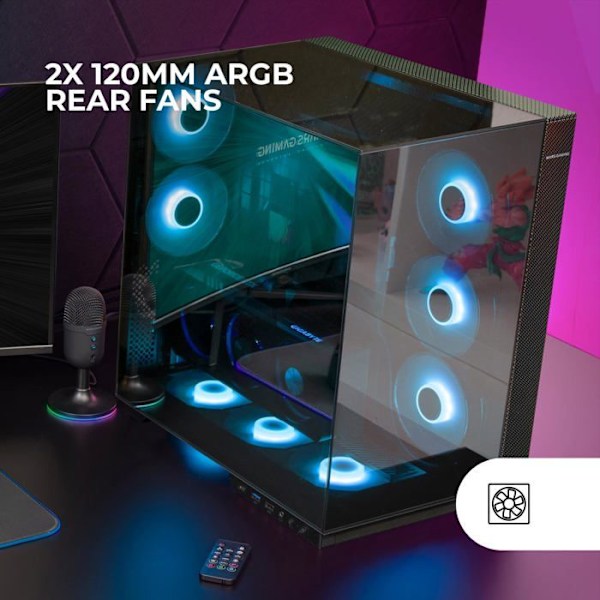 MARS GAMING MC-3GFPRO, Gamingchassi ATX, Trippla Silverat, 2X ARGB-fläktar 120mm, Vertikalmontering av grafikkort.