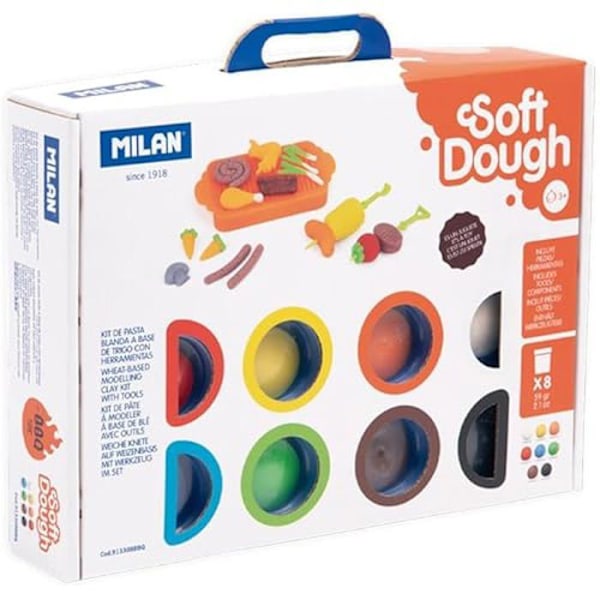 Pehmeä taikina - MILAN - 'Grilli' työkalut - 8 väriä - 13 kpl - Lasten luovuutta [vit, gul, orange, röd, blå, grön, 
