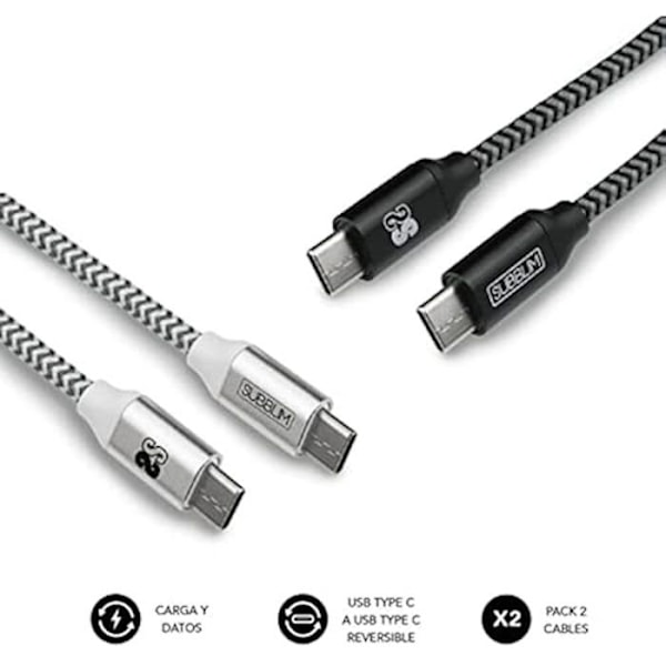 SUBBLIM USB-C-kablar - 2-pack USB-typ USB-C till USB-C-kablar 1m svart/silver