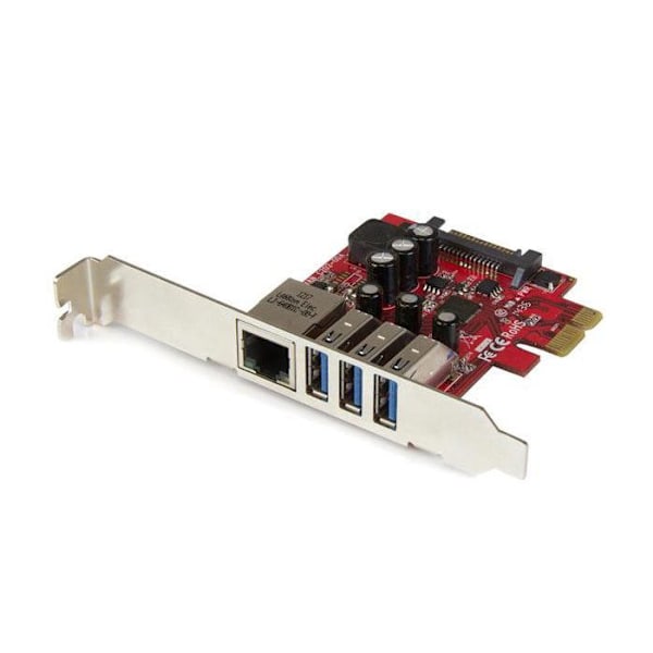STARTECH PCI Express -kortti 3 USB 3.0 -porttiin ja 1 Gigabit Ethernet -porttiin UASP - PCIe 3x USB 1x GbE -sovittimella Metallinen, Punainen