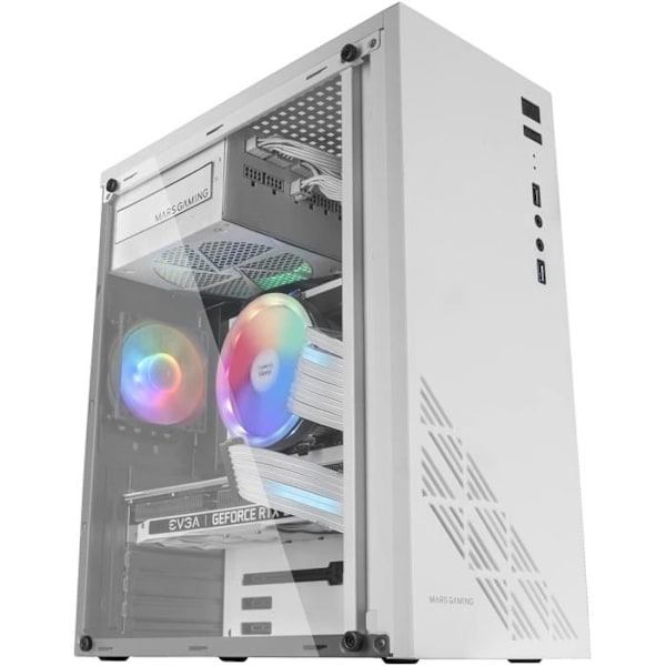 ATX Spilhus - Mars Gaming - MC100 Hvid - FRGB 9cm Blæser - Convect-Cool Ventilation - RGB Belysning Hvid