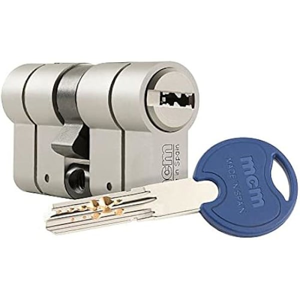 Sikkerhedscylinder - MCM - SCX+DEN 30-30 - Anti-bumping - Dobbeltkobling - Stål Metalliskt silver
