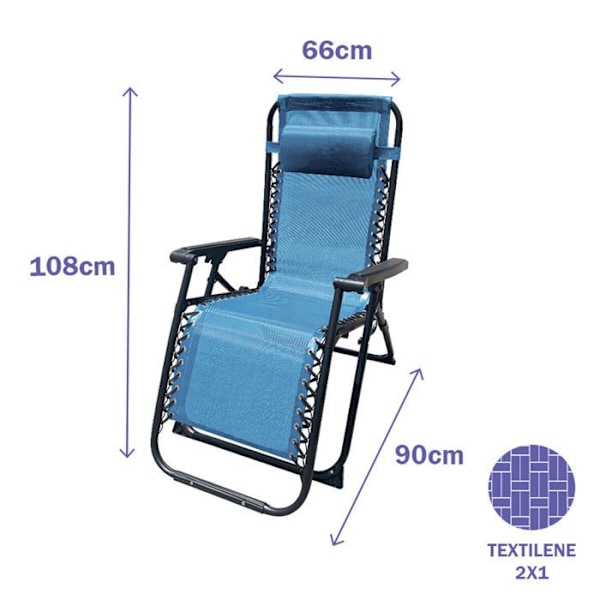 Fällbar Chaise Longue för Utomhusbruk 90 x 108 x 66 cm Blå - Marbueno