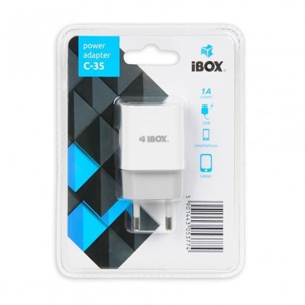 Laturi - iBox - C-35 - Sisä - Verkkovirta - 5 V, 0,3 A, 1 USB 2.0 -portti valkoinen