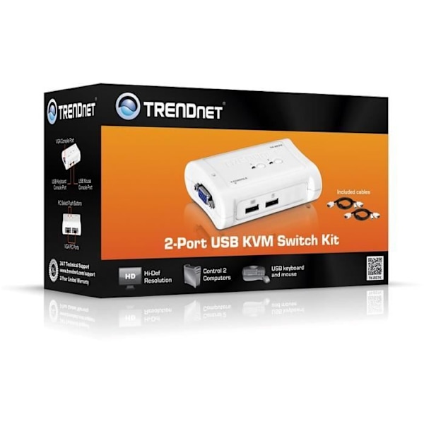 TRENDnet TK-207K KVM 2 USB VGA-portar + 2 kablar
