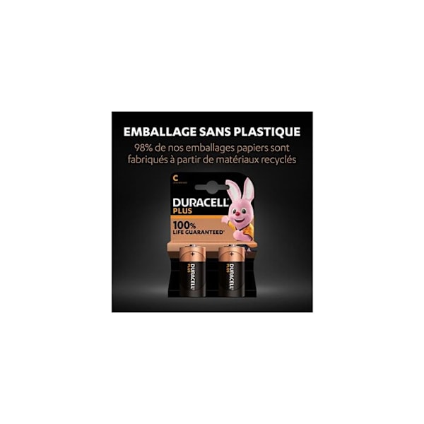 Duracell batterier Pakke med 2 C Duracell Plus alkaline batterier, 1,5V LR14
