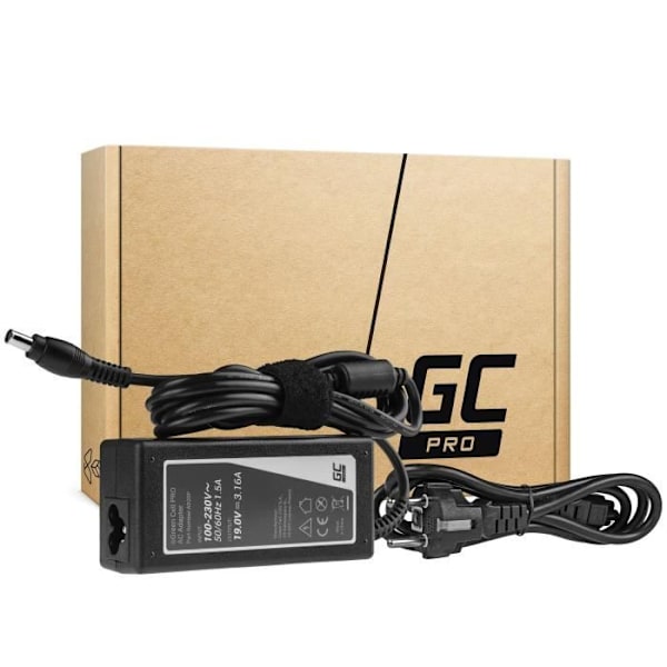 Lader Green Cell PRO 60W 19V 3.16A til Samsung R40 R45 R519 R719 RV510 NP270E5E NP275E5E NP300E5A NP300E5E NP300E5C NP300E7A Sort