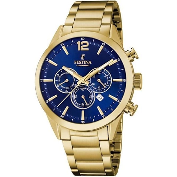 Ur - Festina - Herrestræk - Forgyldt - Blå urskive - Quartz bevægelse Quartz bevægelse