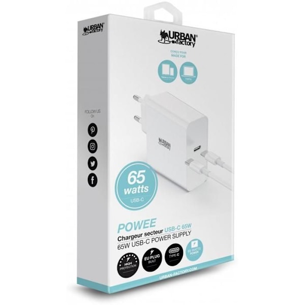USBC netoplader - URBAN FACTORY - POWEE - 65W - PSC65UF Hvid