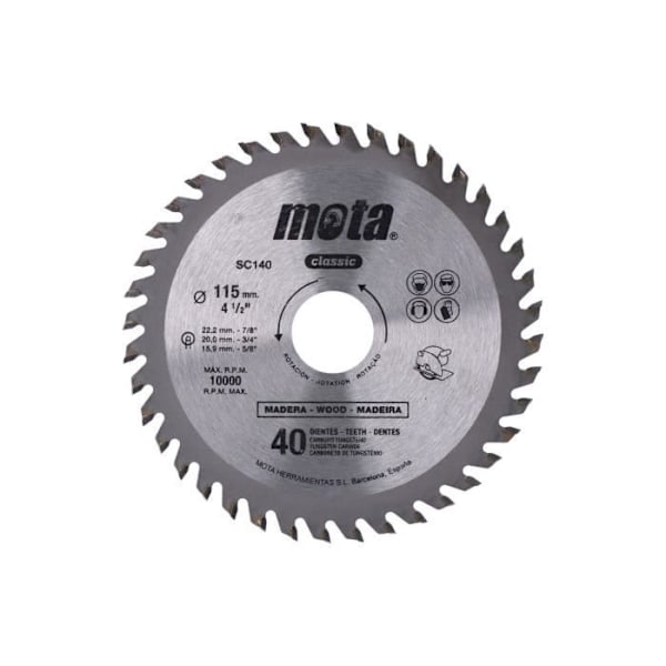 Cirkelsågblad - GENERISK - CLP18 SC140 - Ø115mm - 40 tänder - Wolframkarbid