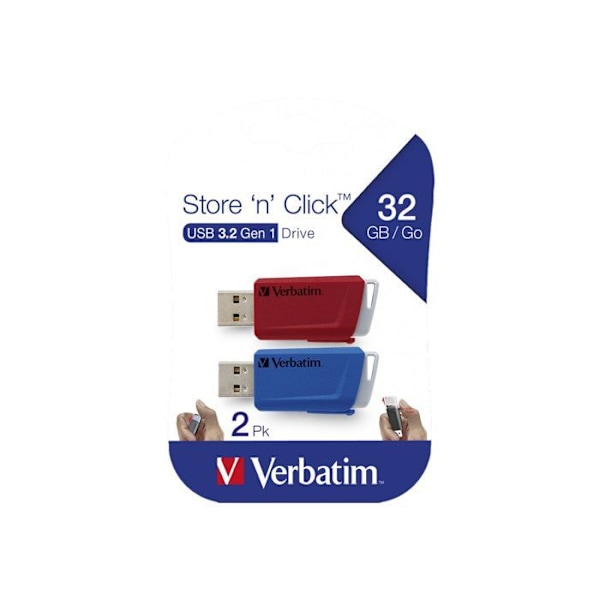 Verbatim V Store N CLICK 49308 USB-stick 32 GB rød, blå USB 3.0 2 stk.