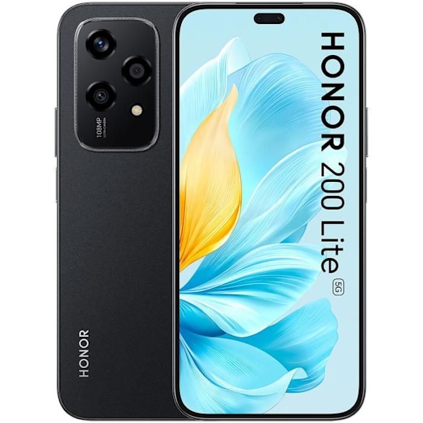 HONOR 200 Lite 5G 8GB 256GB musta puhelin MediaTek Dimensity 6080 6,7" AMOLED 90Hz pääkamera 108MP 4500 mAh älypuhelin Svart
