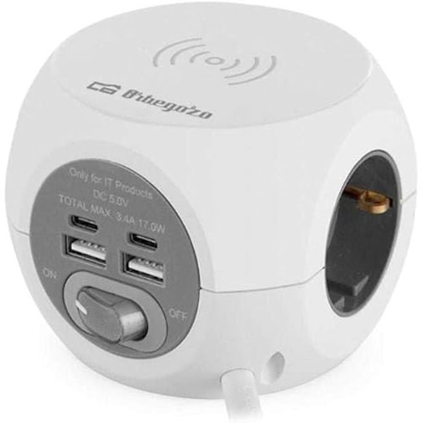 Strip - Orbegozo - EN 4500 - Trådløs opladning - 3 stik - 2 USB A - 2 USB Type C - Hvid Grå, Hvid