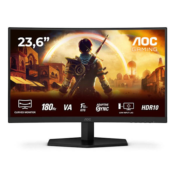 AOC C24G42E Gaming Monitor Buekurvet 23.6" Full HD 180Hz VA HDR10 Sort og Rød Sort, Rød