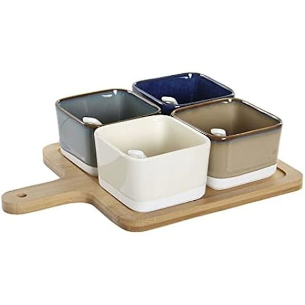Sæt med 5 bambus og porcelæn forretter - DKD Home Decor - Standard - Blå Blå