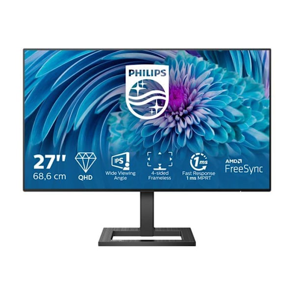 PHILIPS Q 27' IPS 75Hz 4ms Adaptive Sync Display Port Korkeus Säädettävä H Kaiuttimet 2 vuoden takuu Kaapeli mukana musta
