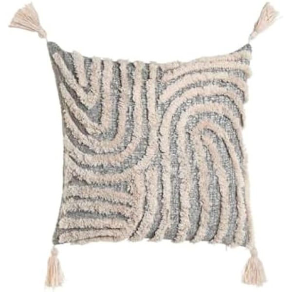 Tyyny - HOME ESPRIT - Boho - Valkoinen ja harmaa - 45 x 45 cm - Koristeelliset pomponit Flerfärgad