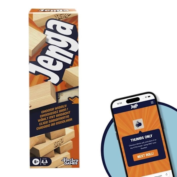 Jenga, Tunnelmapeli, Peli digitaalisella nopalla, Hasbro Games, Alkaen 8-vuotiaille Flerfärgad