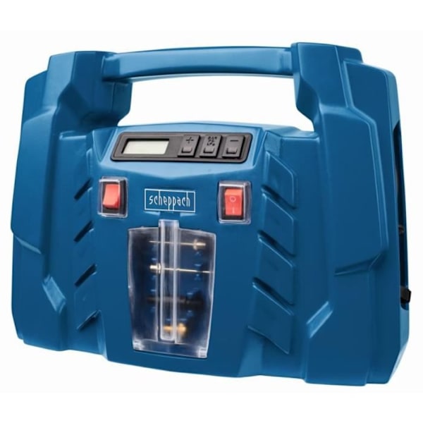 Bärbar kompressor med elektronisk tryckjustering - Scheppach AIR FORCE 5 - 1500 W - 8 bar (bil/cykel/ballong) blå