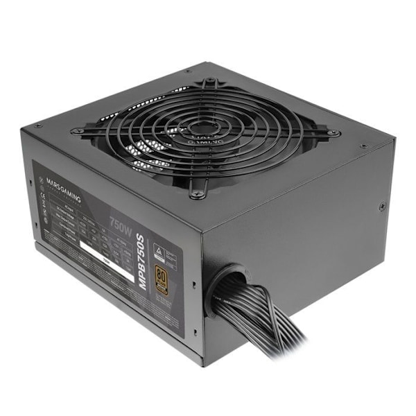 MARSGAMING MPB750S, 750W ATX ARGB strømforsyning, 6 års garanti, 80Plus Bronze 230V EU, 90 % effektivitet, 120 mm blæser