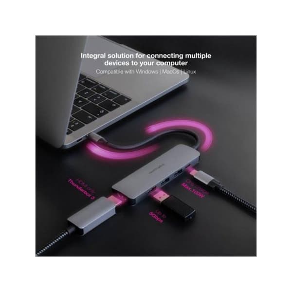 Docking - NANO CABLE - 10.16.4605 - 5 in 1 - USB-C 3.1 - HDMI 4K - Harmaa
