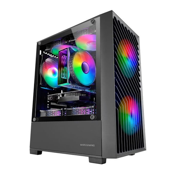 Gaming Chassi - Mars Gaming - MC-VORTEX - MicroATX - Härdat Glas - 3 FRGB 120mm Fläktar Svart