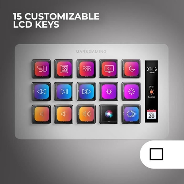 Kontrol Deck - Mars Gaming - MSD-One - 15 Tilpassede LCD-taster - Forstørret LCD-skærm - Windows og MacOS