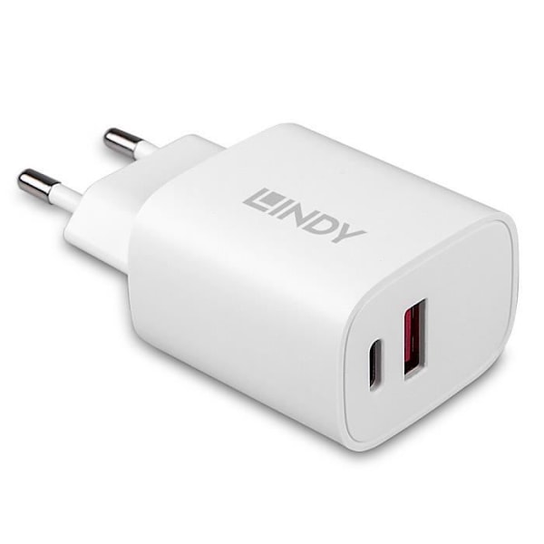 LINDY 20W USB Type A & C oplader - Tilbehør - USB Power Delivery PD 3.0 - Smartphones og tablets Hvid