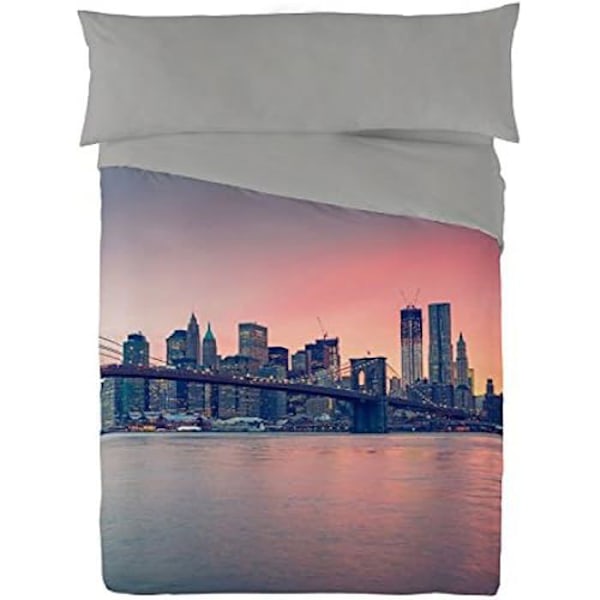 NATURALS Brooklyn Bridge vuodevaatteet setti - harmaa/oranssi - 220 x 220 cm + 45 x 150 cm - puuvilla Grå/orange