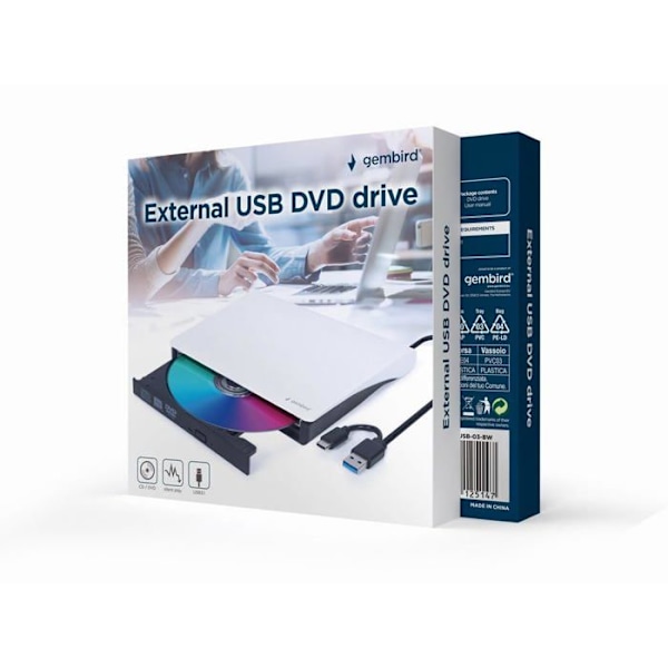 Gembird DVD-USB-03-BW ulkoinen DVD-asema - Valkoinen - USB Type-C - DVD±RW
