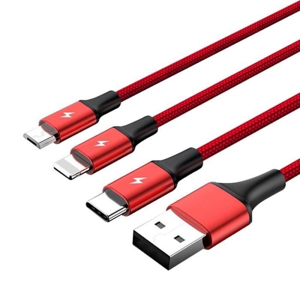 USB-kabel - UNITEK - C4049RD - 1,2 m - USB A - USB C/Micro-USB B/Lightning - Röd