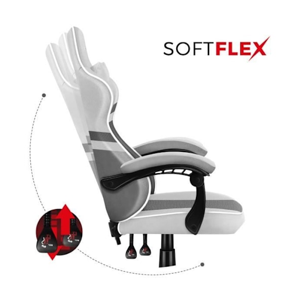 HUZARO FORCE 4.4 Gaming Stol Vit Tyg - Ergonomisk - Justerbar - Vridbar Vit grå