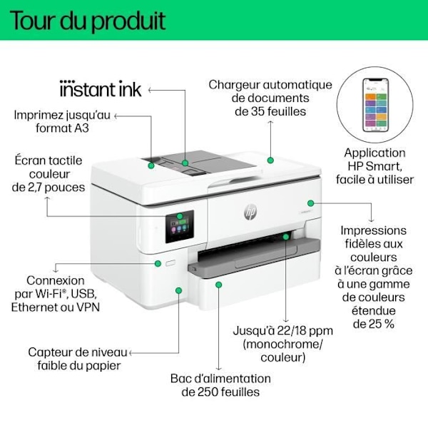 HP OfficeJet Pro 9720e A3 Multifunktionsprinter med tosidet print, 3 måneders Instant Ink inkluderet med HP+