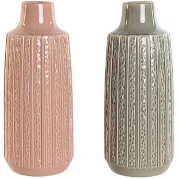 Koristemaljakko - HOME ESPRIT - Vaaleanharmaa Pinkki - Posliini - 16 x 16 x 38 cm - 2 kpl Flerfärgad