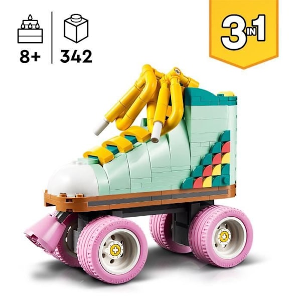 LEGO® 31148 Creator 3i1 Retro rulleskøjter, Legetøj med Mini-Skateboard og Boombox, Retro dekoration Flerfärgad