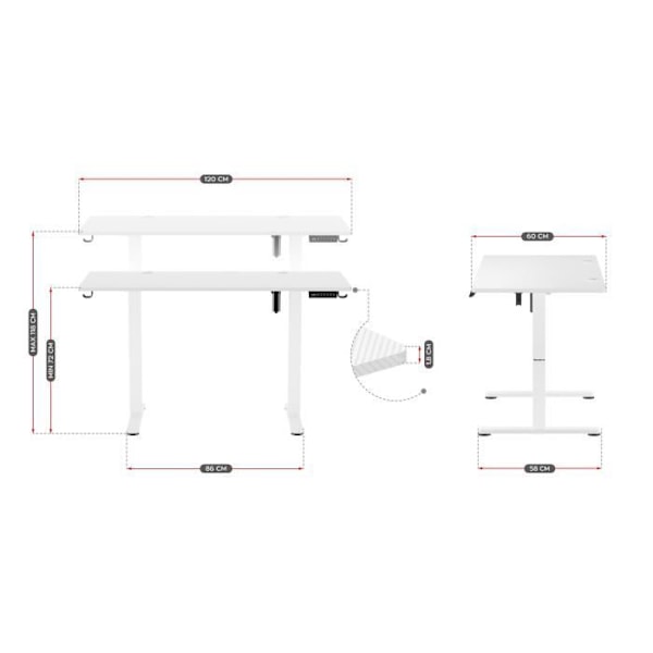 Bureau Assis Debout - HUZARO - HERO 8.2 - Hvid - Ergonomisk - MDF Kulstof 18mm Vit