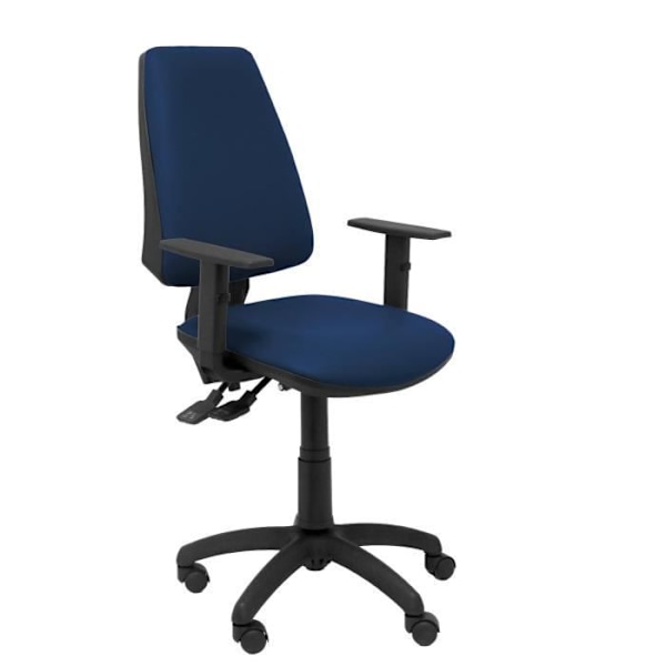 Ergonominen työtuoli synkromekanismilla ja säädettävällä korkeudella - Istuin ja selkänoja verhoiltu samanlaisella tummansinisellä nahalla
