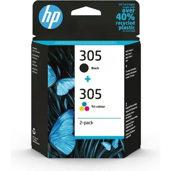 HP 305 originale sorte trefarvede blækpatroner 2-pack (6ZD17AE)
